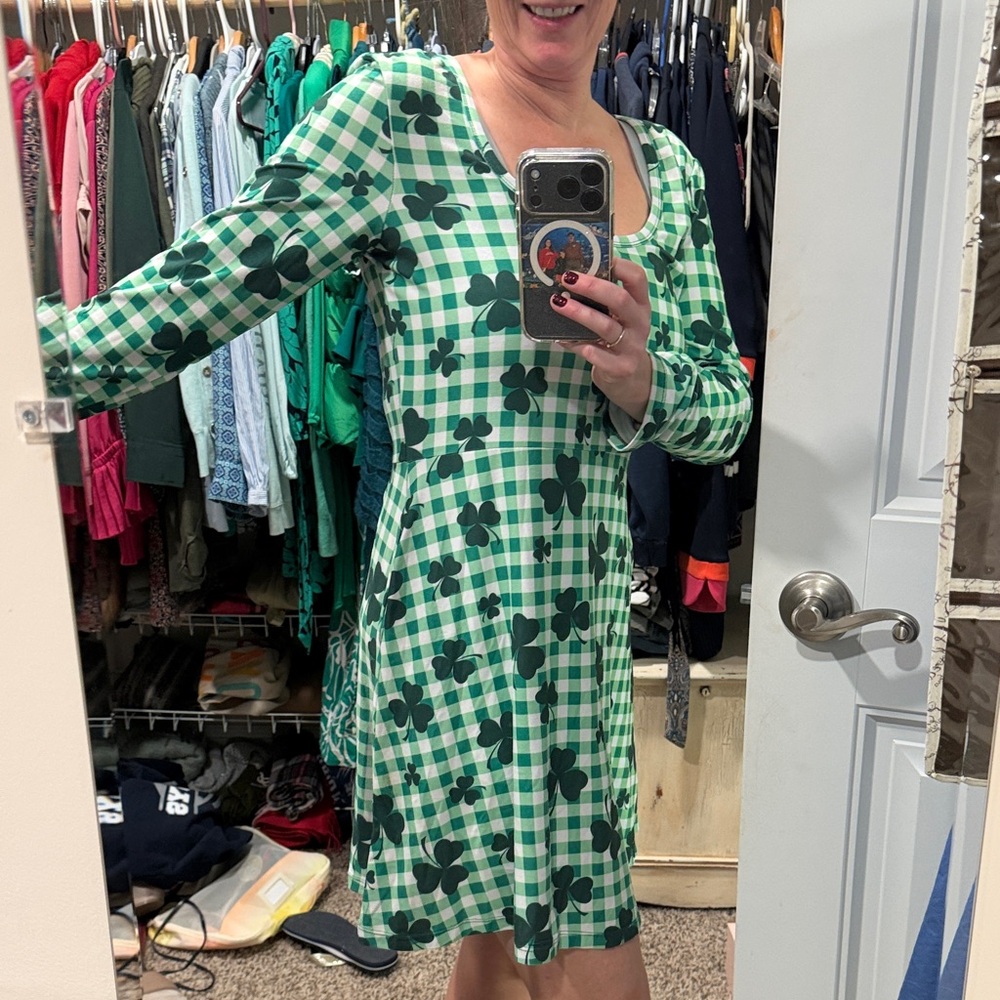 St Patricks Day Green Checkered shamrock Dress